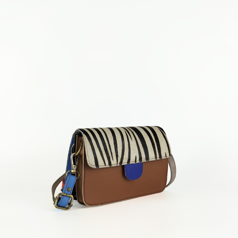 Bolso de Hombro Estampado Animal Print Cebra Azul