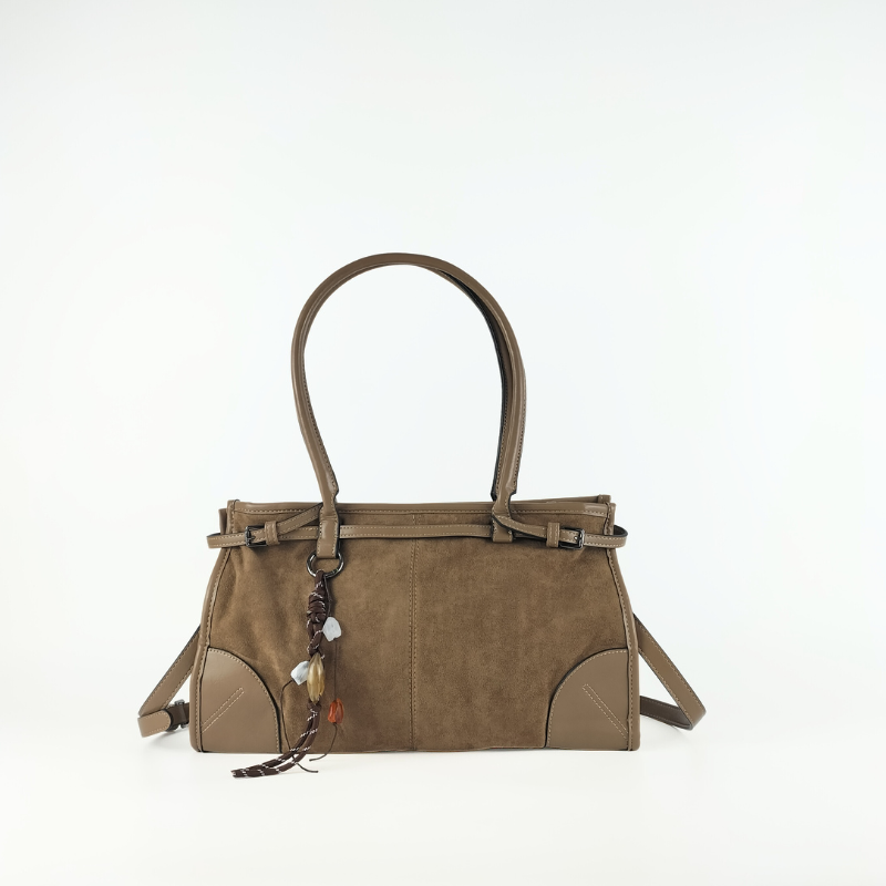 Bolso de Hombro Efecto Ante con Colgante