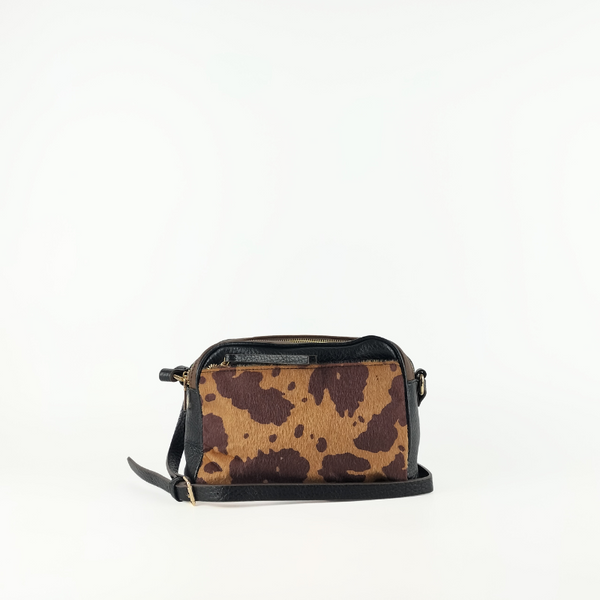 Bandolera Estampado Vaca Negro