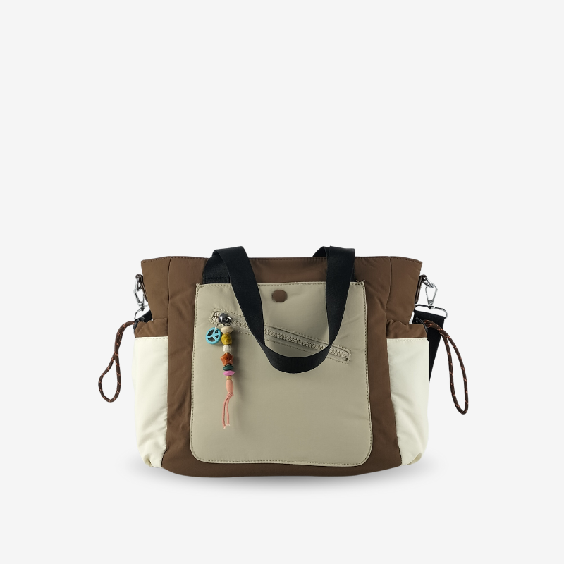 Tote Nylon Color Block Marrón