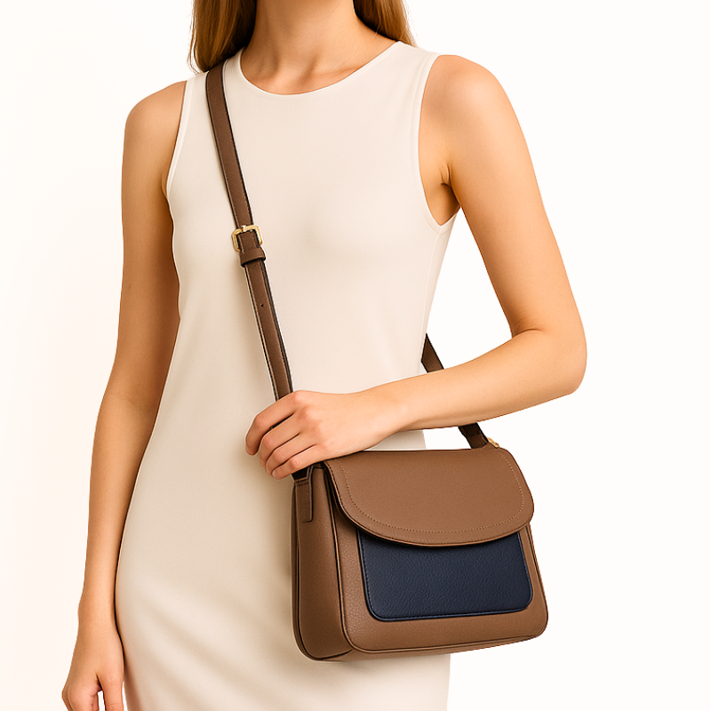 Bolso de Hombro Bicolor Efecto Piel