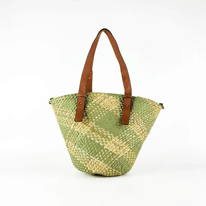 Cesta Rafia Bicolor Verde - KAF Bolsos
