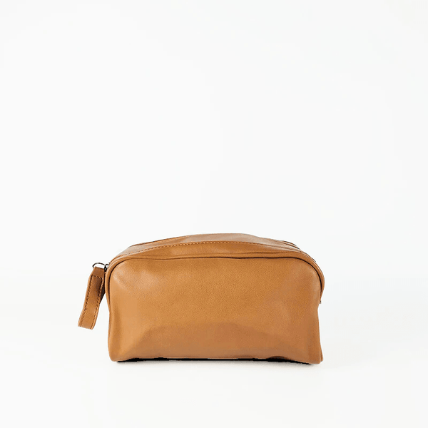 Neceser de Mano con Cremallera Doble Camel - KAF Bolsos