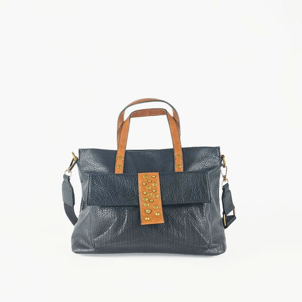 Bolso de Mano con Detalles en Cuero Negro - KAF Bolsos