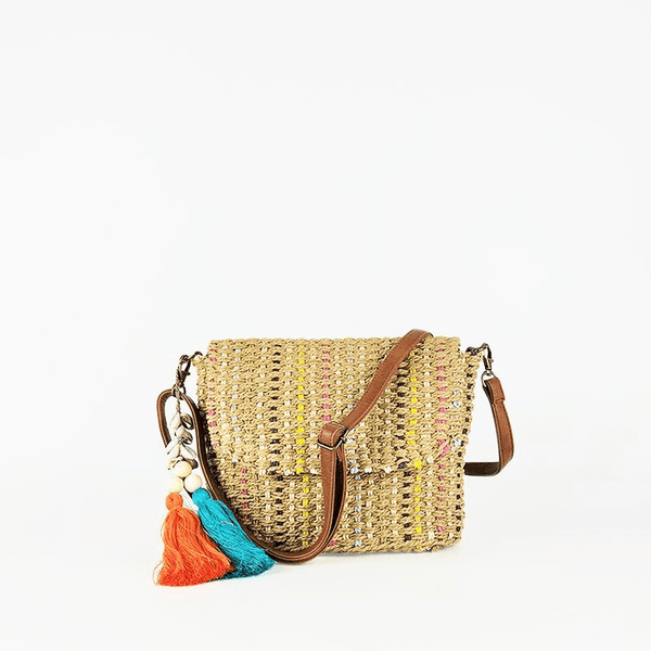 Bolso Efecto Rafia con Pompón - KAF Bolsos
