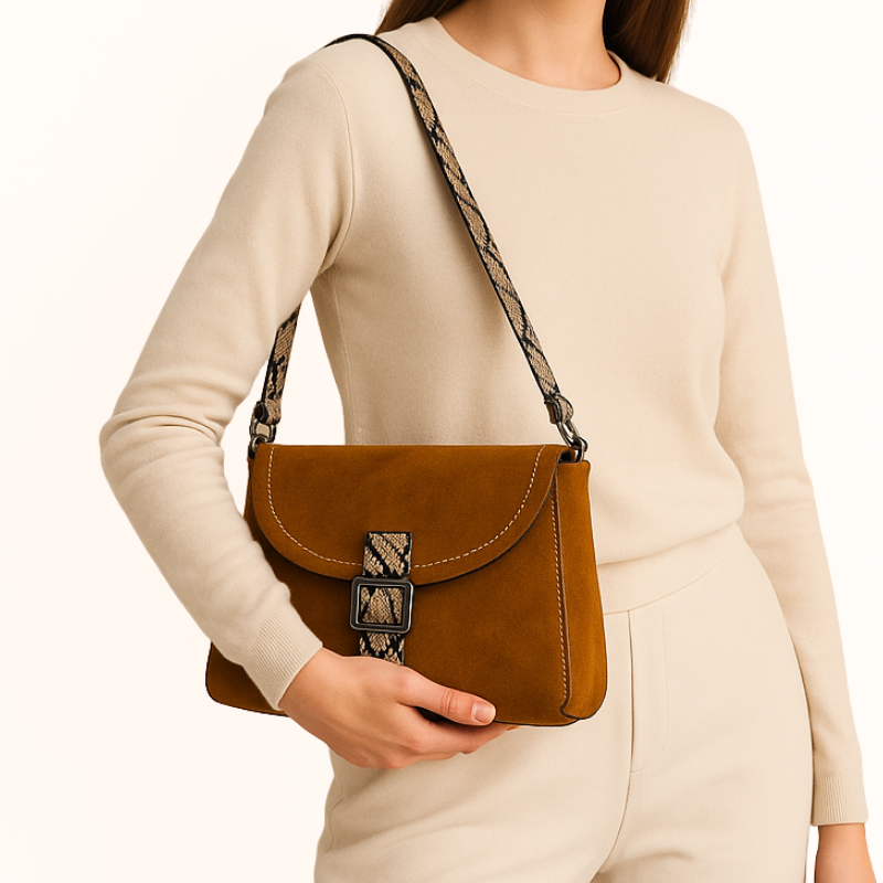 Bolso de Mano Mostaza Efecto Ante