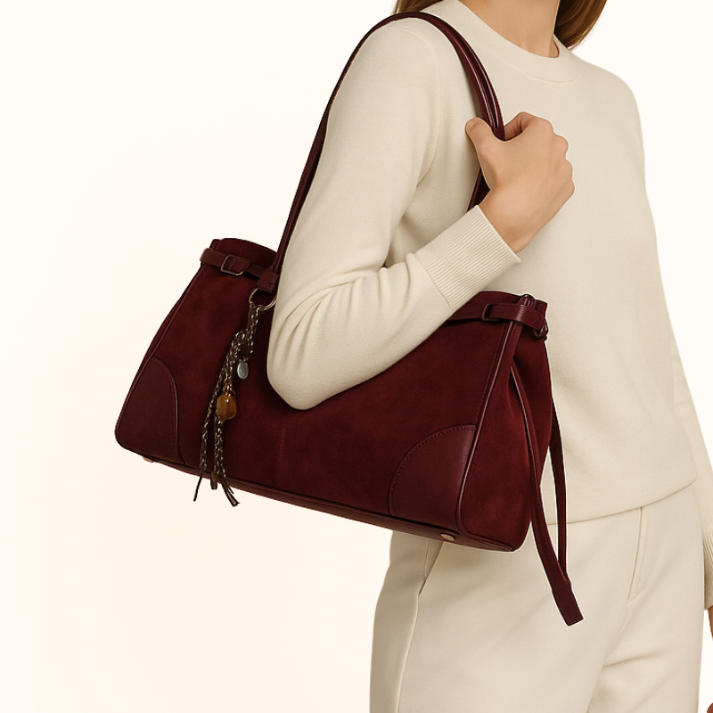 Bolso de Hombro Efecto Ante con Colgante
