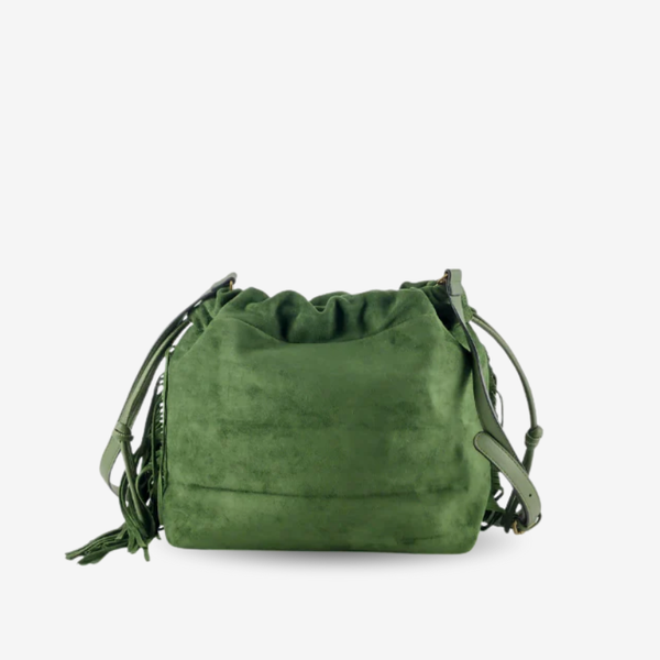 Bolso Efecto Ante con Tachuelas y Flecos Verde