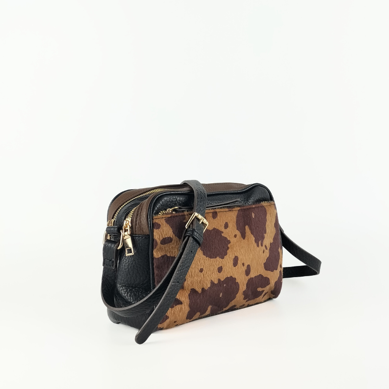 Bandolera Estampado Vaca Negro