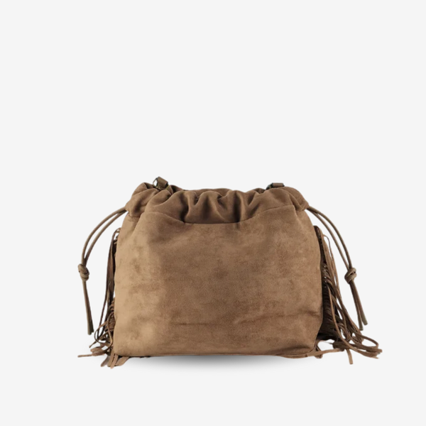 Bolso Efecto Ante con Tachuelas y Flecos Taupe