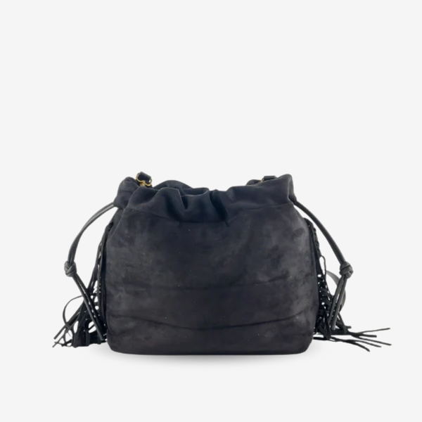 Bolso Efecto Ante con Tachuelas y Flecos Negro
