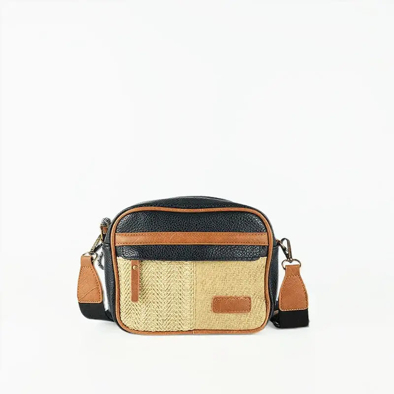 Bandolera con Detalles en Rafia Negro - KAF Bolsos