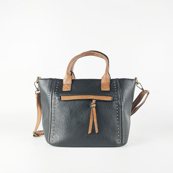 Bolso Tote Mediano Bicolor Negro - KAF Bolsos