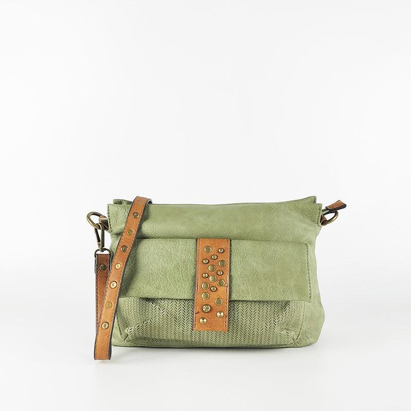 Bolso de Hombro con Tachuelas Verde - KAF Bolsos