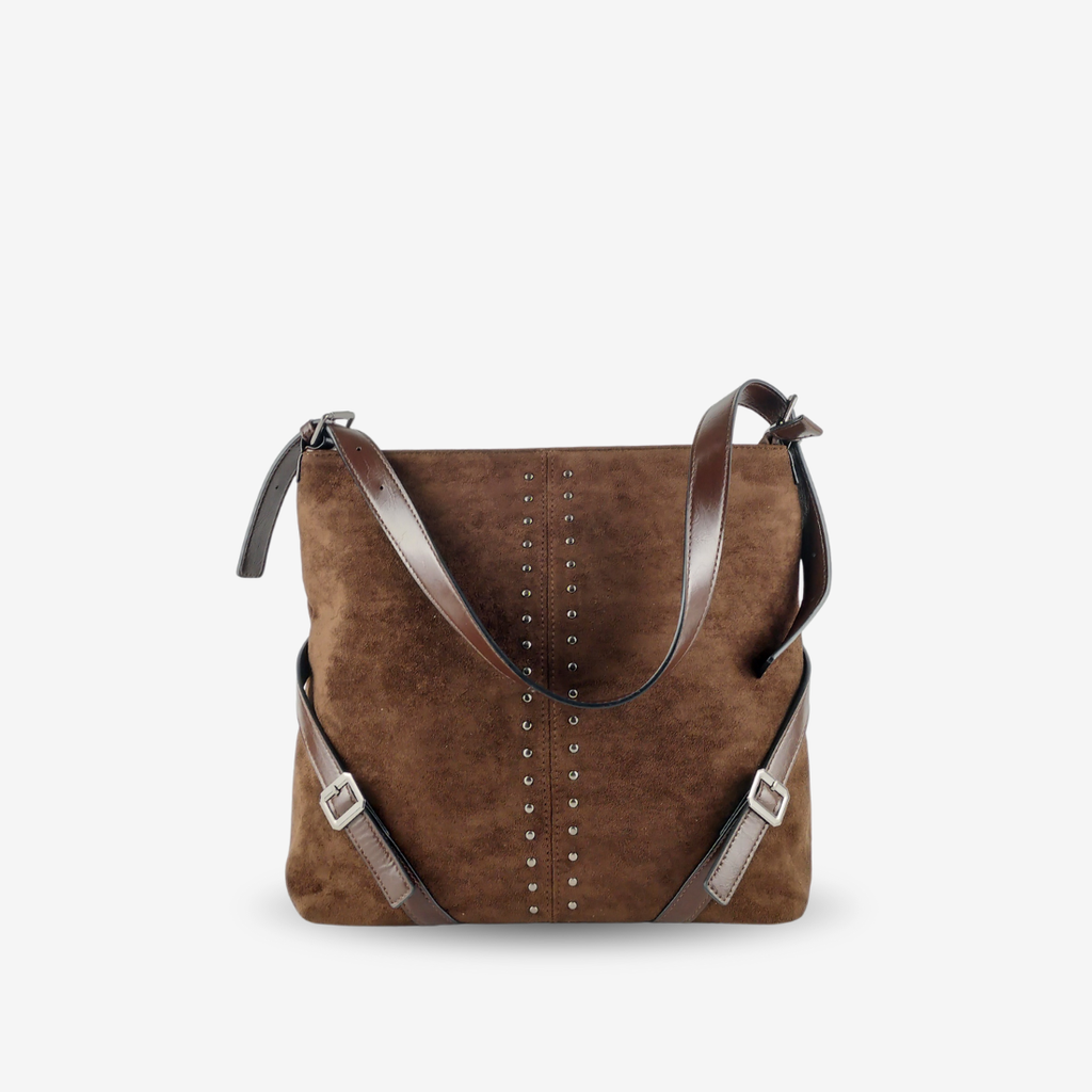 Bolso de Hombro Efecto Ante Chocolate